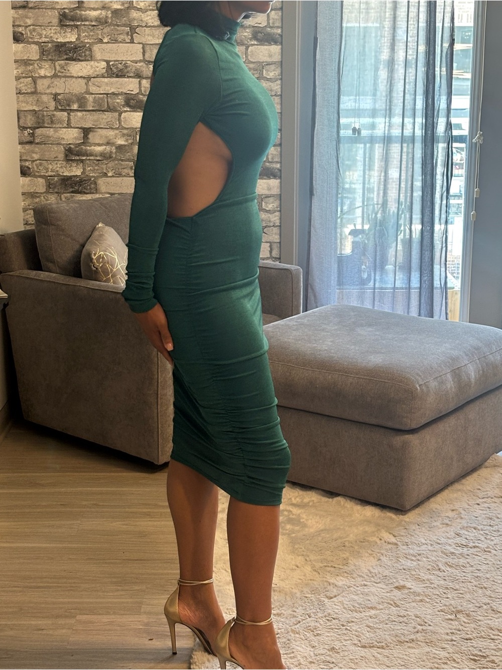 Fashion Nova Emerald Green Turtleneck Long Sleeve Bodycon Midi Dress